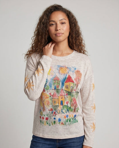 Women's casual sweatshirt with creative children's art print - Chichicherry