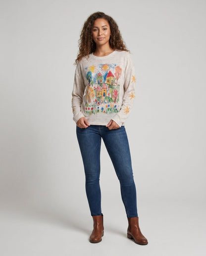 Women's casual sweatshirt with creative children's art print - Chichicherry