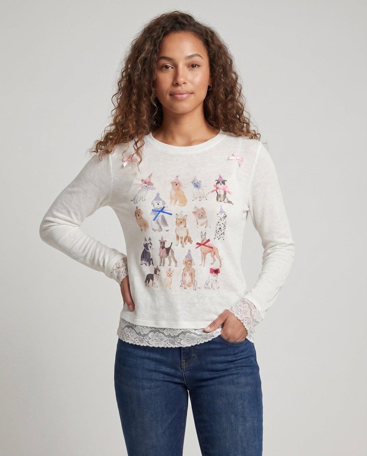 Women's casual sweatshirt with playful animal motif and ruffle details - Chichicherry