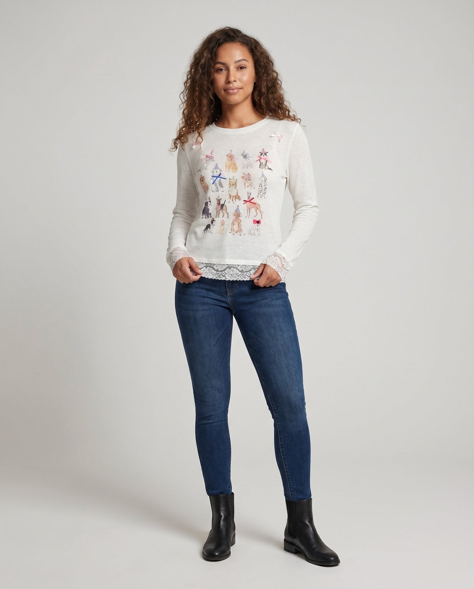 Women's casual sweatshirt with playful animal motif and ruffle details - Chichicherry