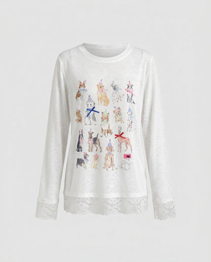 Women's casual sweatshirt with playful animal motif and ruffle details - Chichicherry
