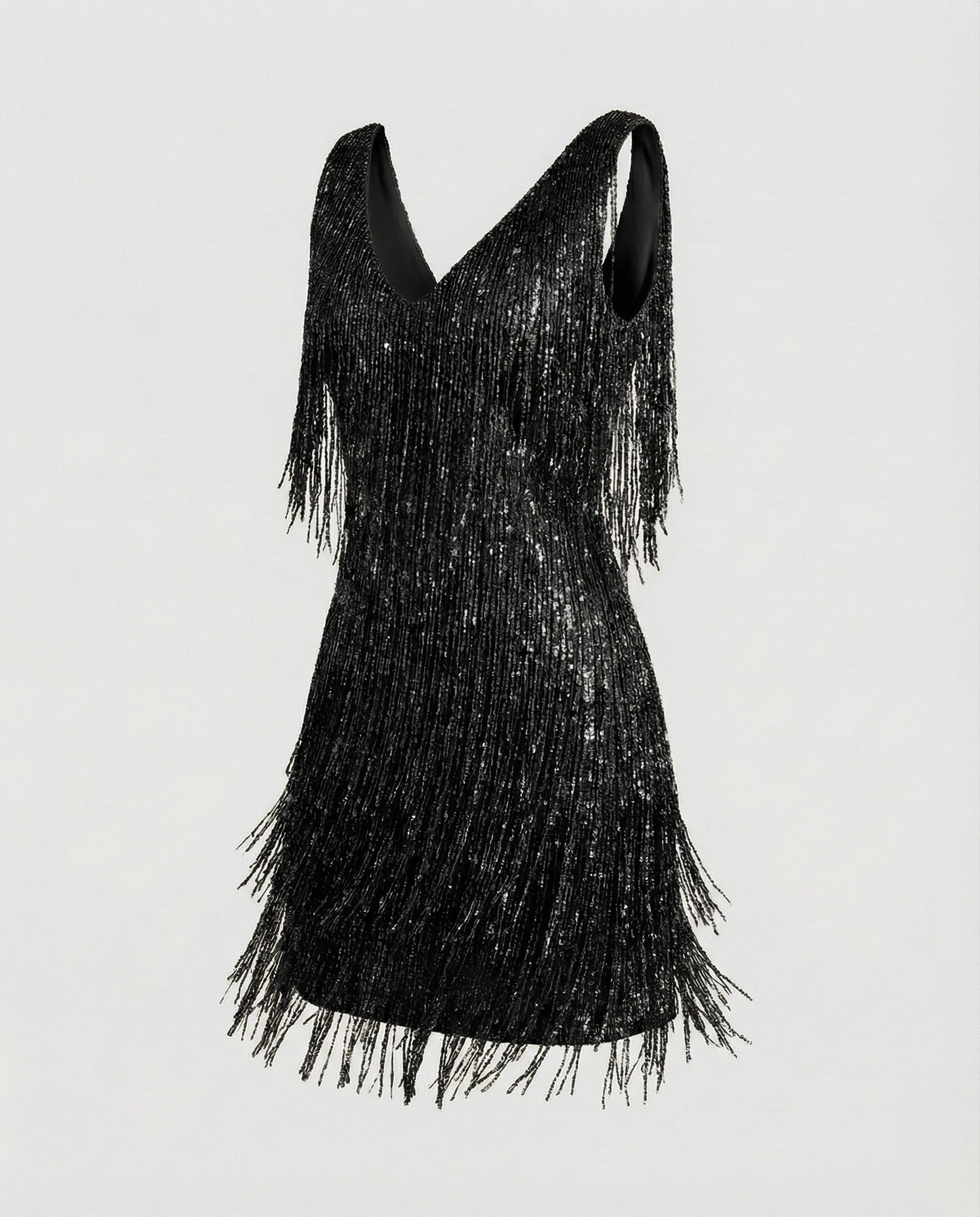 Women's Charleston Fringe Mini Dress with Sequins - Black colorway