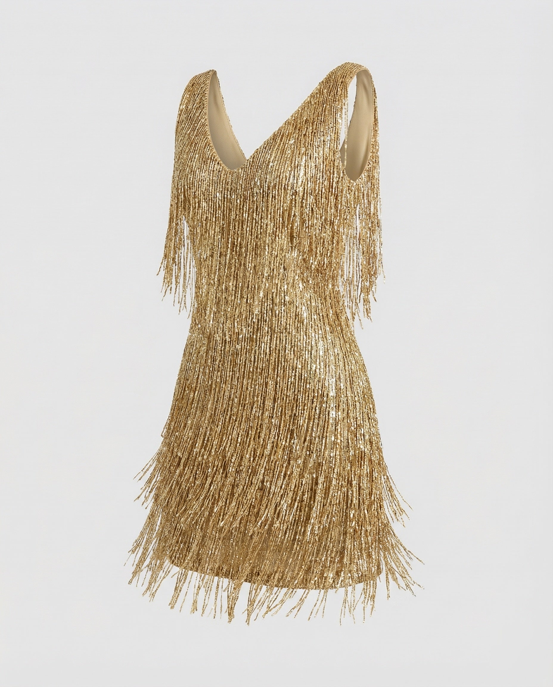 Women's Charleston Fringe Mini Dress with Sequins - Gold colorway