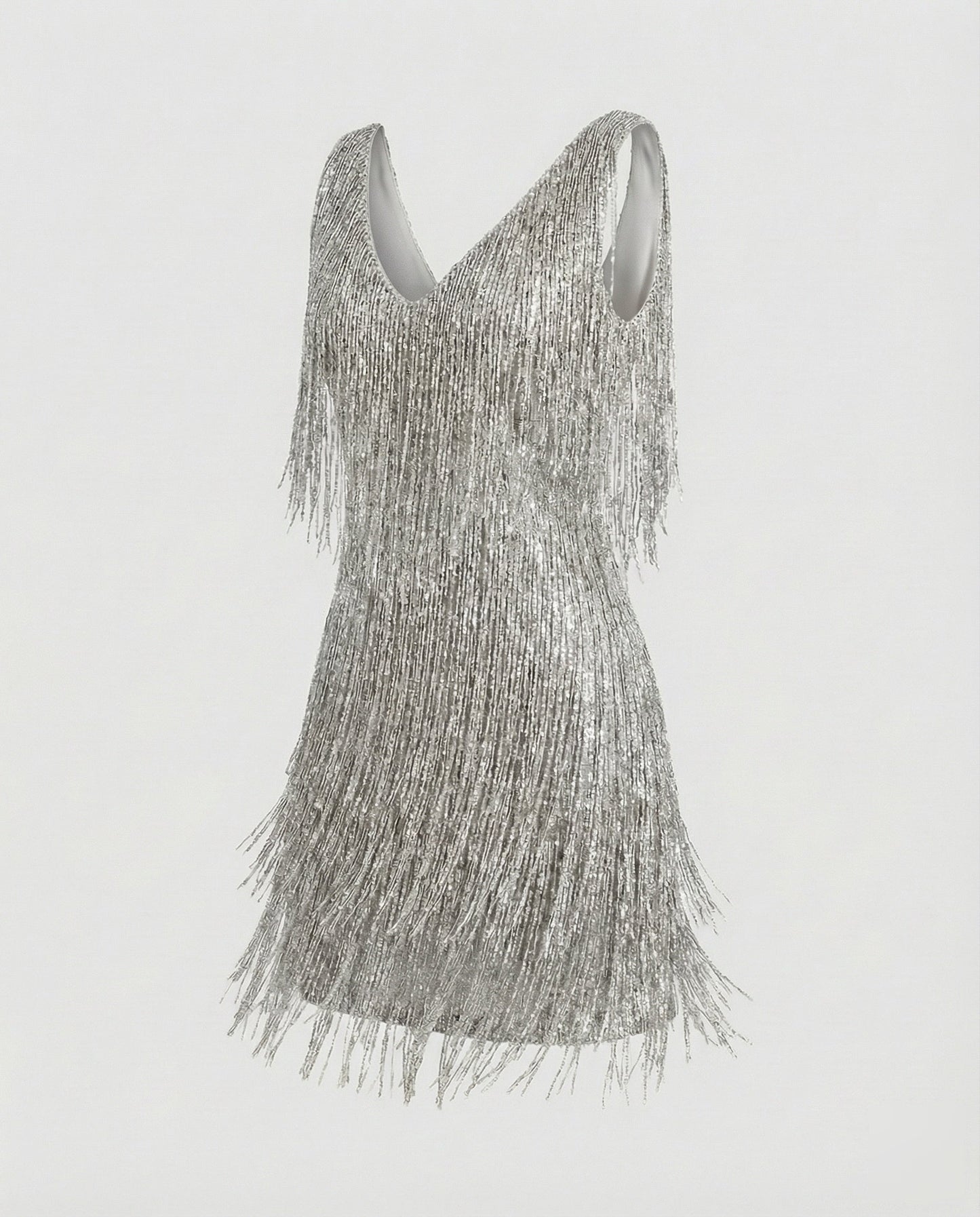 Women's Charleston Fringe Mini Dress with Sequins - Grey colorway