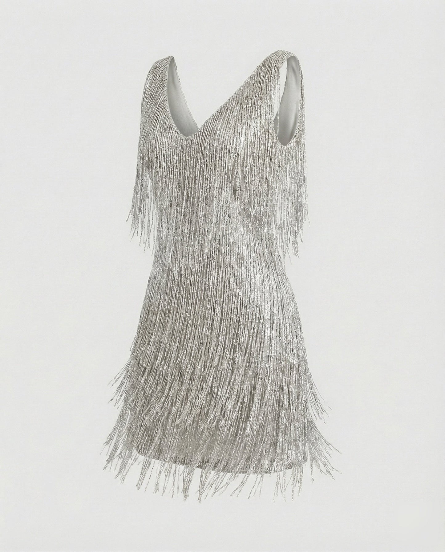 Women's Charleston Fringe Mini Dress with Sequins - White colorway