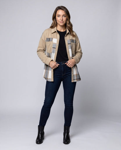Women's Checked Shirt Jacket with Soft Lining and Practical Pockets - Chichicherry