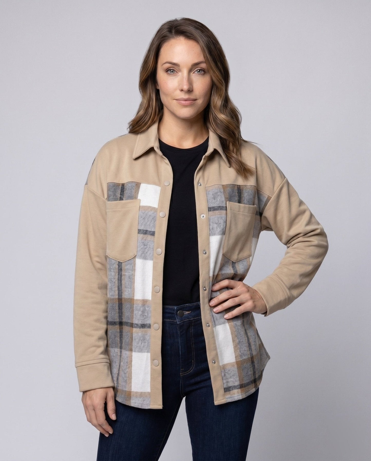 Women's Checked Shirt Jacket with Soft Lining and Practical Pockets - Chichicherry