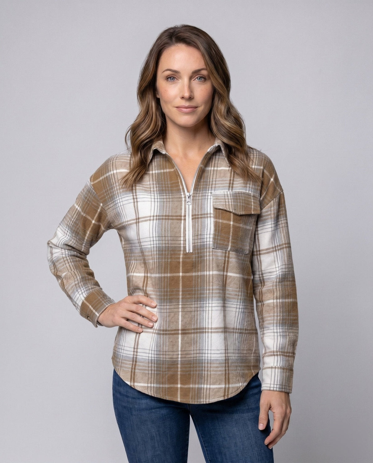 Women's checked shirt with zipper - Chichicherry