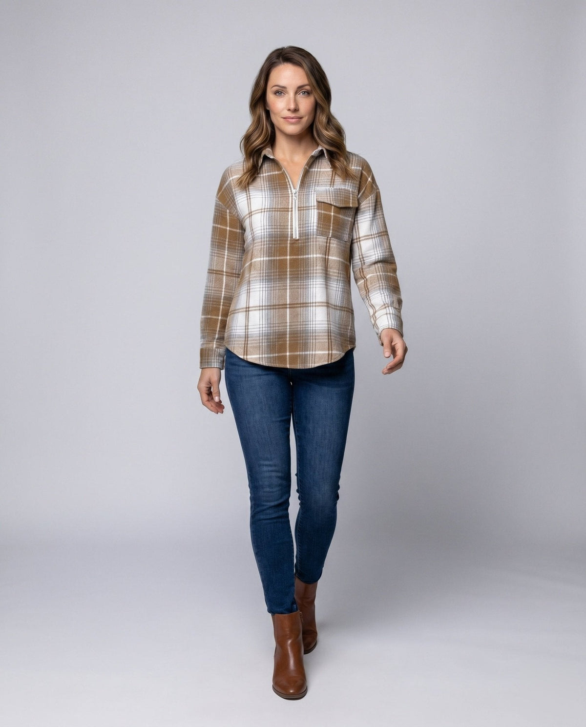 Women's checked shirt with zipper - Chichicherry
