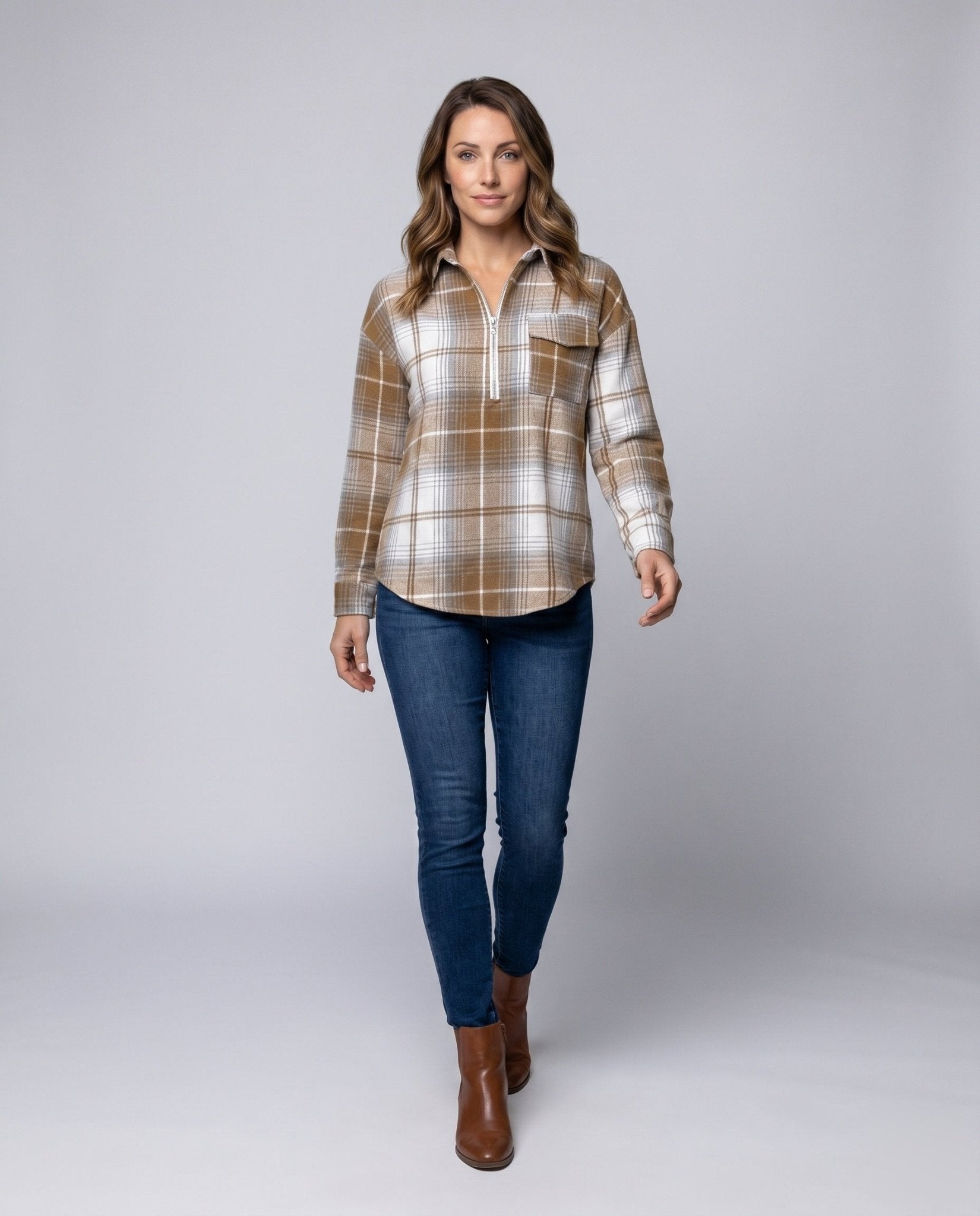 Women's checked shirt with zipper - Chichicherry