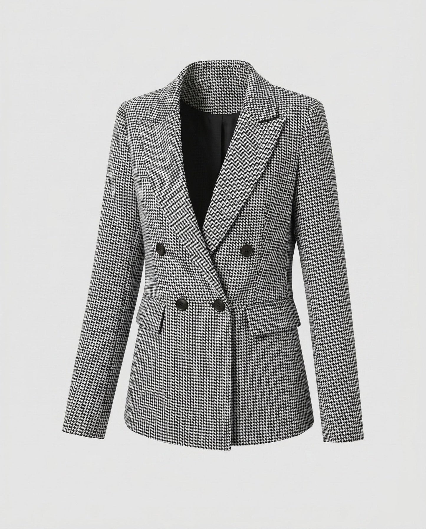 Women's checkered blazer jacket with double button placket and elegant pockets - Chichicherry