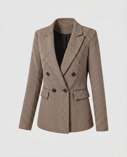 Women's checkered blazer jacket with double button placket and elegant pockets - Chichicherry