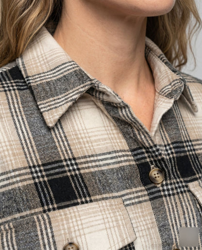 Women's Checkered Shirt Blouse with Belt and Chest Pockets - Chichicherry