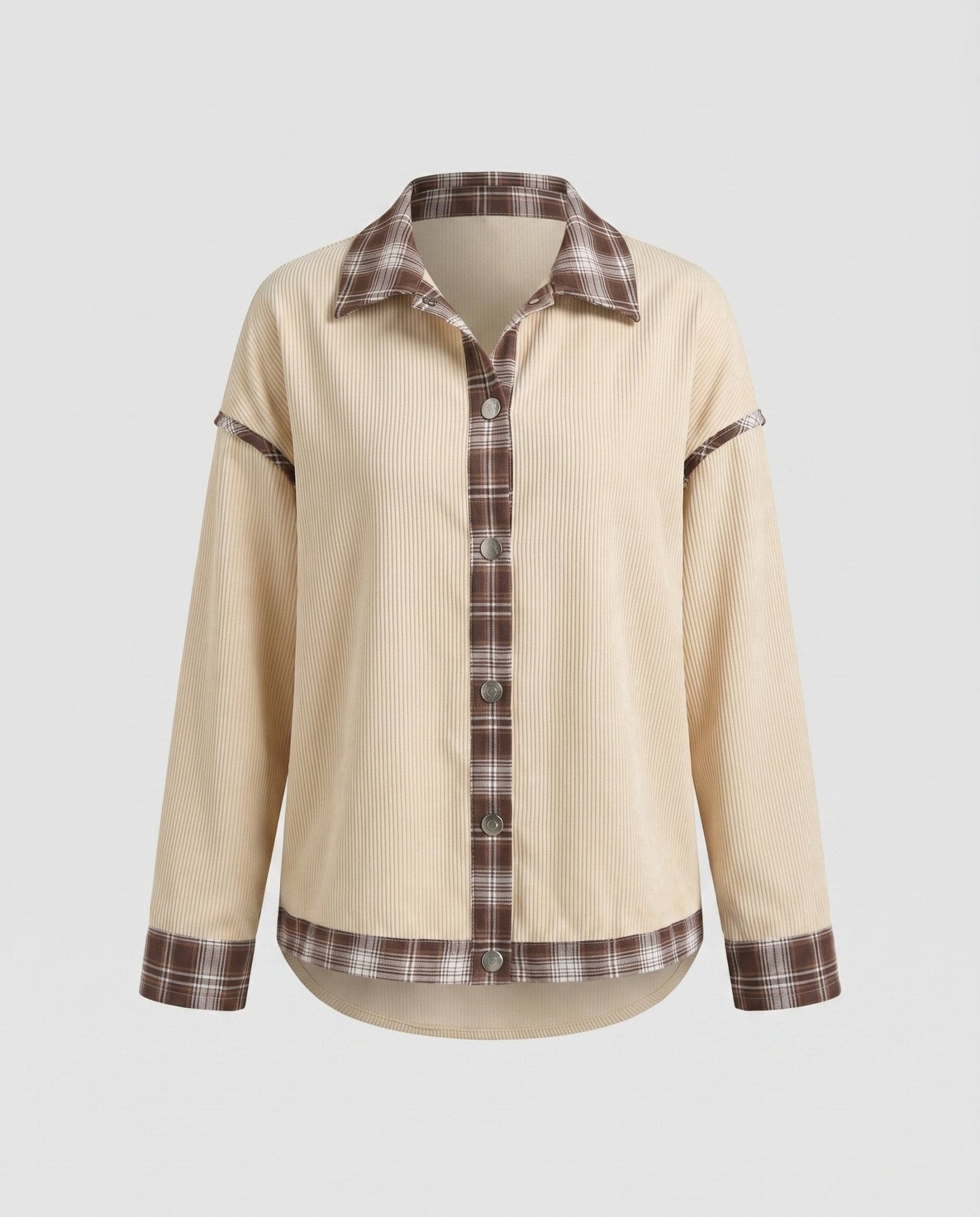 Women's Checkered Shirt Jacket with Removable Sleeves and Contrasting Details - Chichicherry