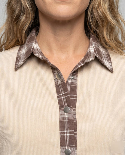 Women's Checkered Shirt Jacket with Removable Sleeves and Contrasting Details - Chichicherry