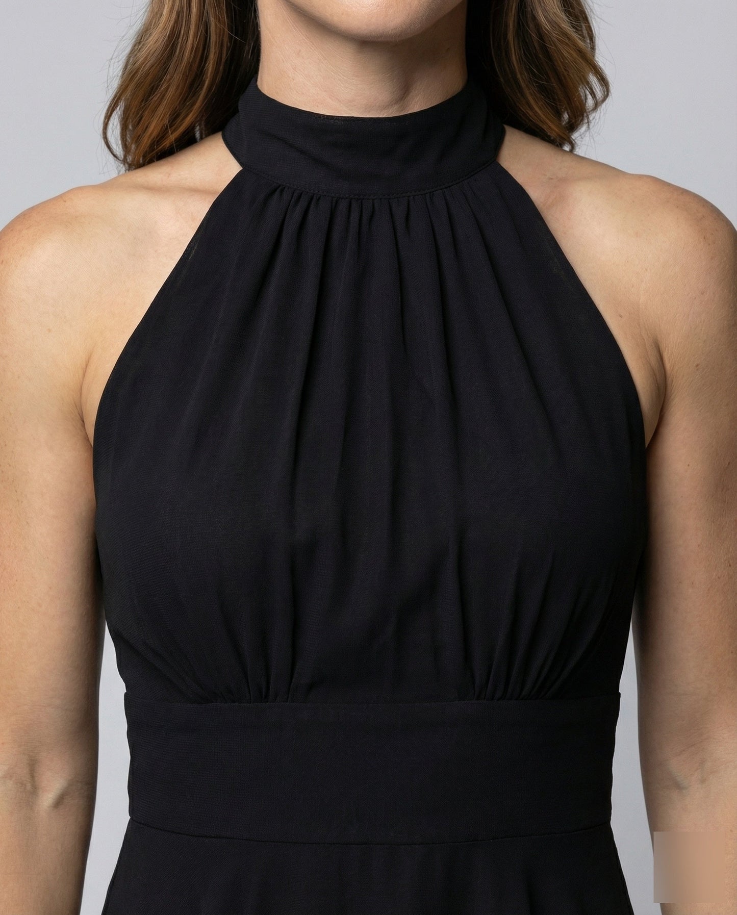 Women's Chiffon Cocktail Dress with Ruffle Hem - close-up detail