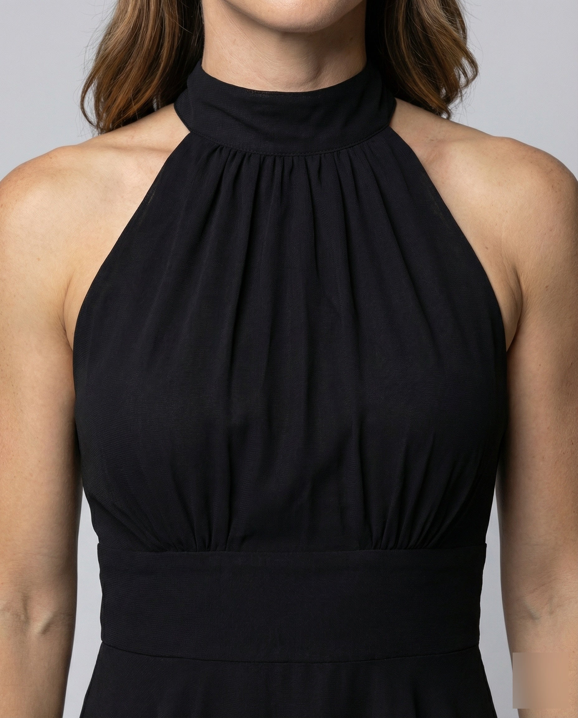 Women's Chiffon Cocktail Dress with Ruffle Hem - close-up detail