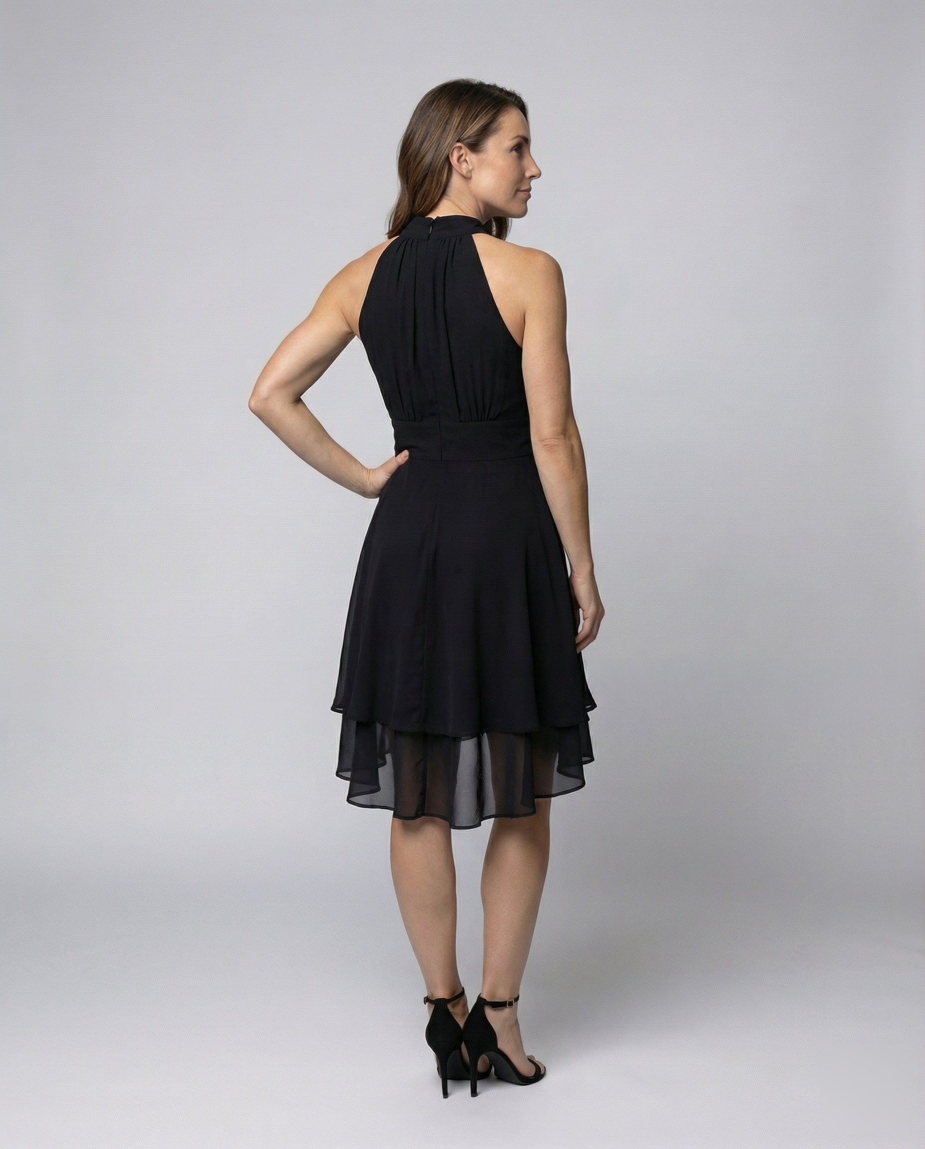 Women's Chiffon Cocktail Dress with Ruffle Hem - back view