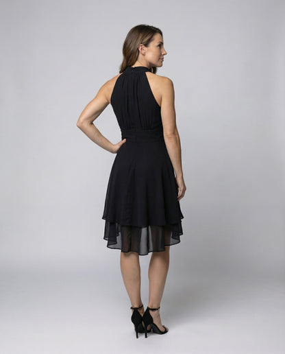 Women's Chiffon Cocktail Dress with Ruffle Hem - back view