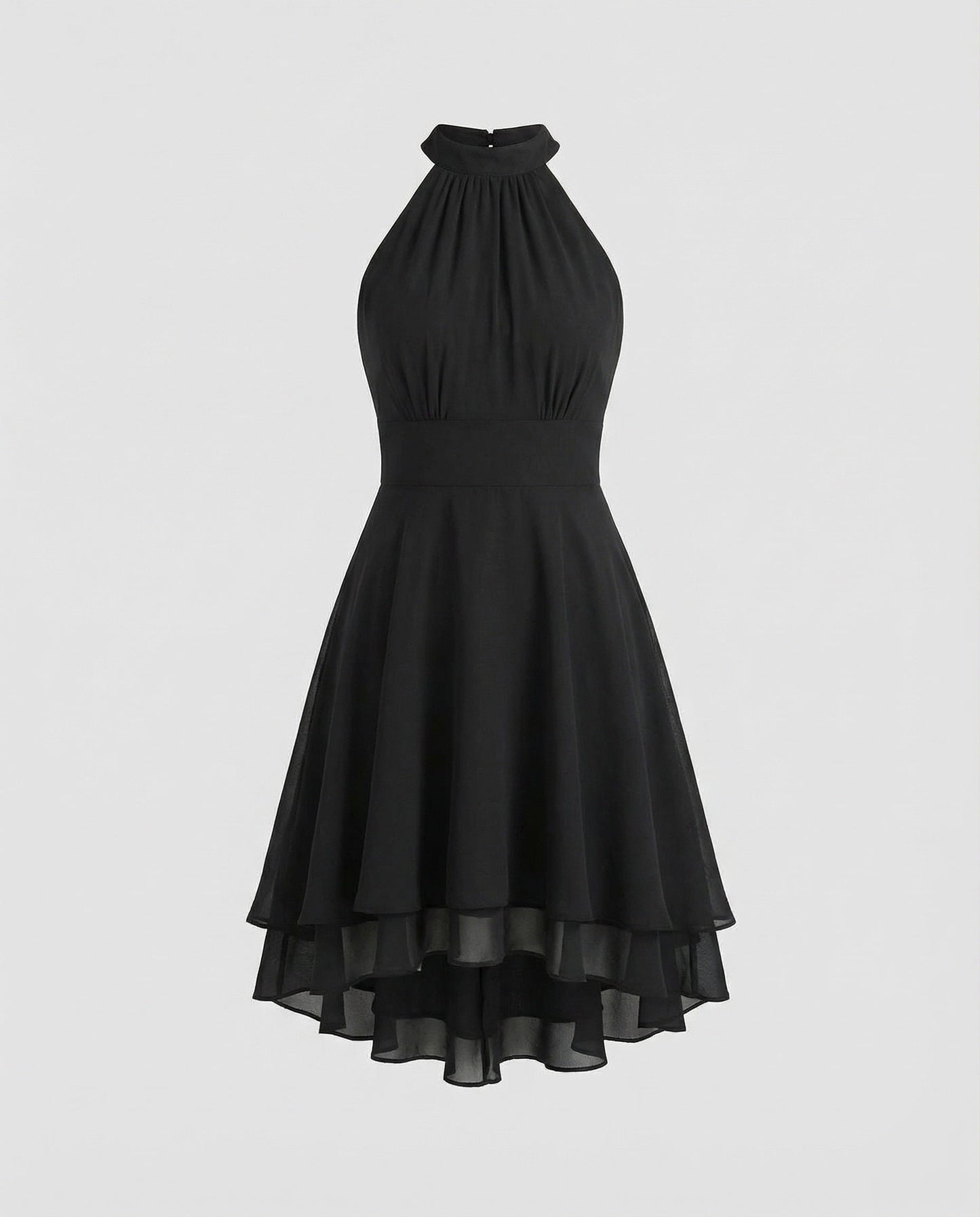 Women's Chiffon Cocktail Dress with Ruffle Hem - Black colorway