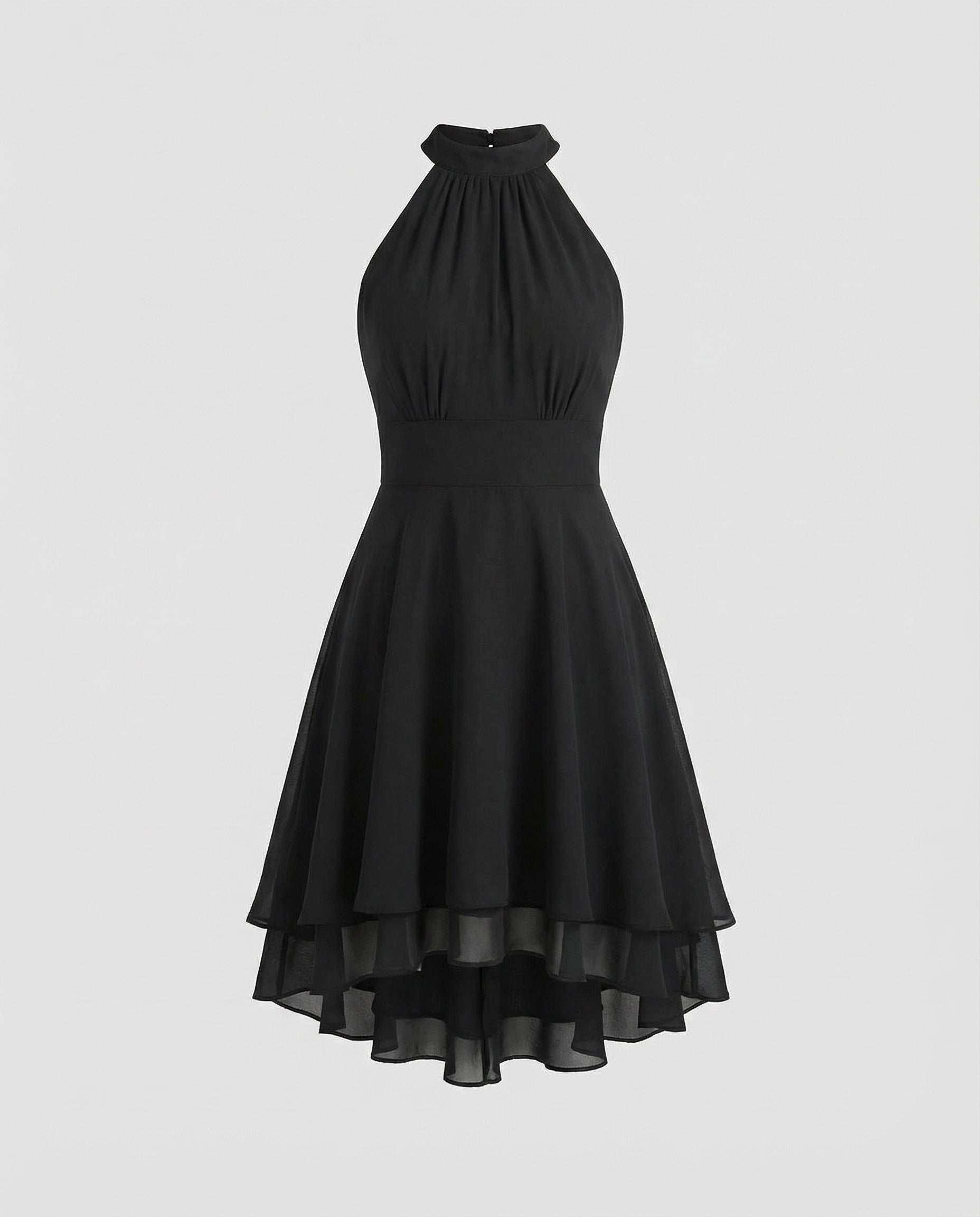 Women's Chiffon Cocktail Dress with Ruffle Hem - Black colorway