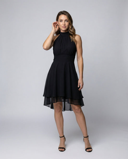 Women's Chiffon Cocktail Dress with Ruffle Hem - front view