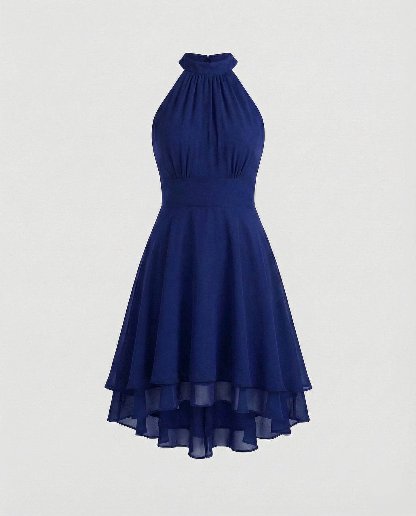 Women's Chiffon Cocktail Dress with Ruffle Hem - Blue colorway