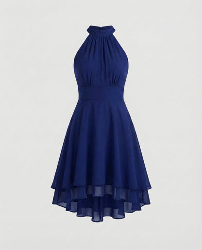 Women's Chiffon Cocktail Dress with Ruffle Hem - Blue colorway