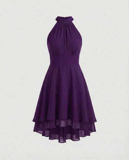 Women's Chiffon Cocktail Dress with Ruffle Hem - Lilac colorway