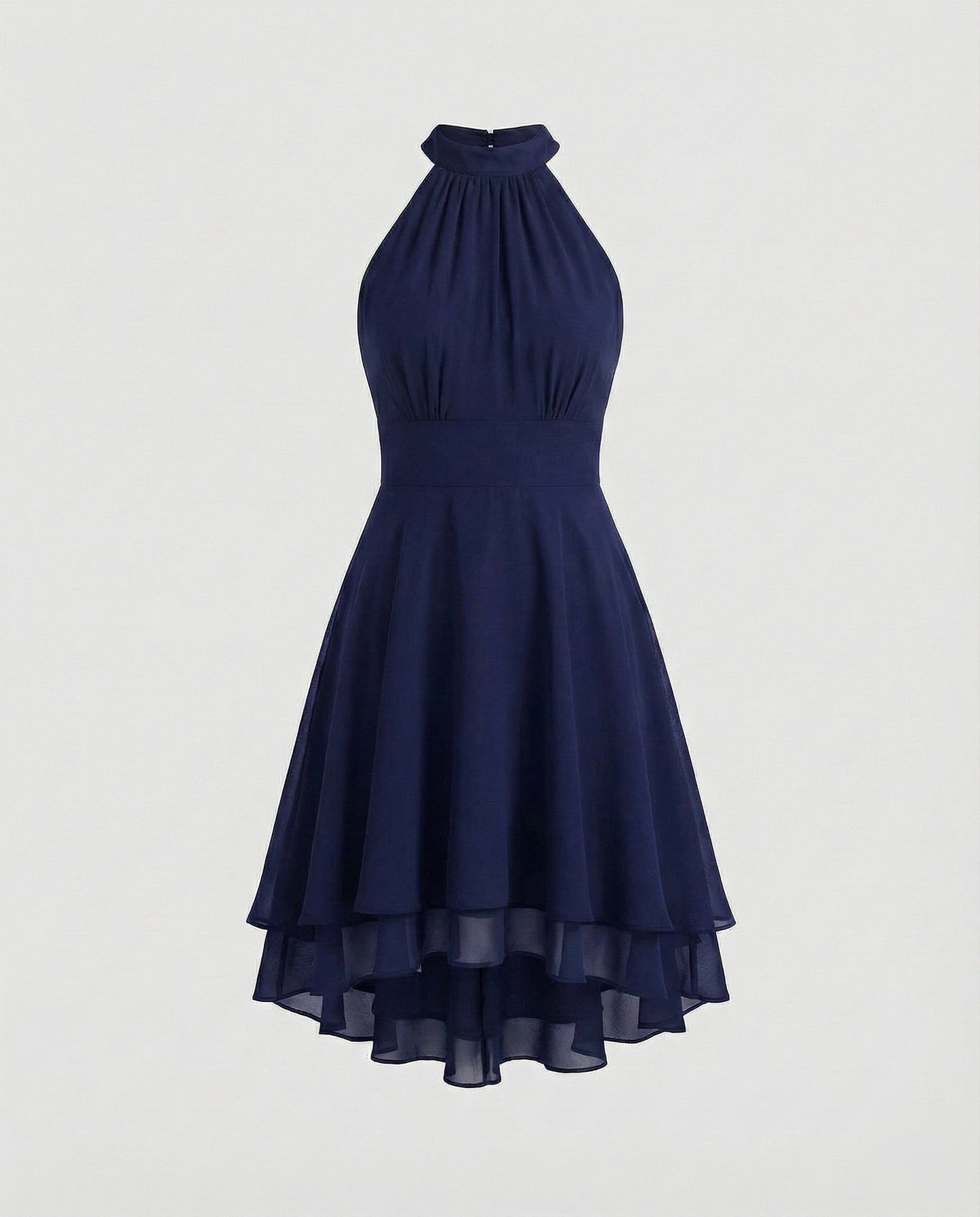 Women's Chiffon Cocktail Dress with Ruffle Hem - Navy Blue colorway