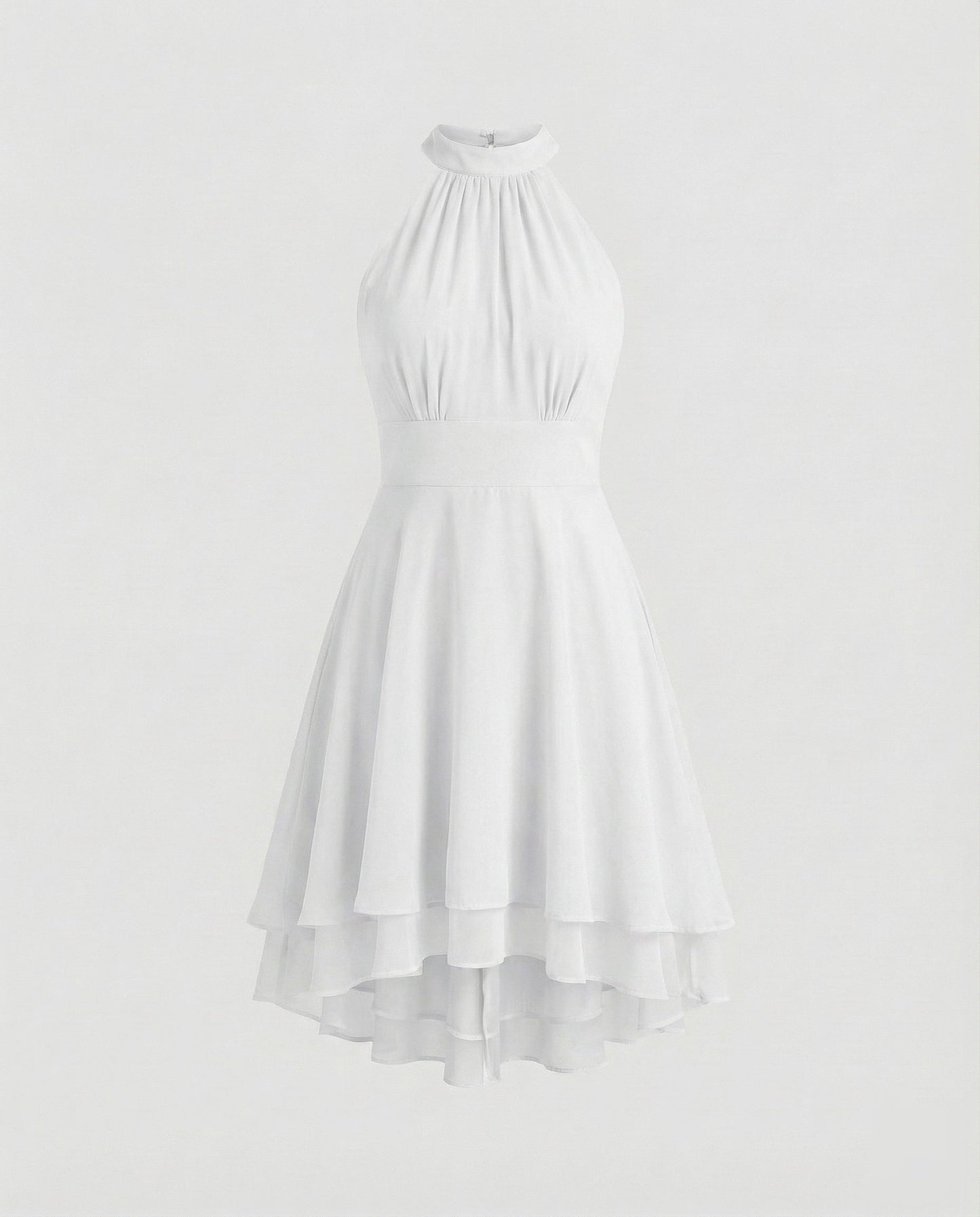Women's Chiffon Cocktail Dress with Ruffle Hem - White colorway