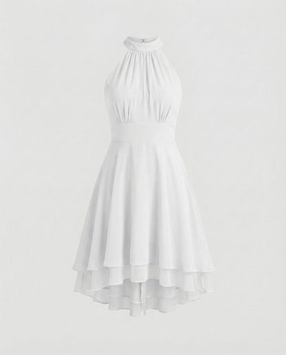 Women's Chiffon Cocktail Dress with Ruffle Hem - White colorway