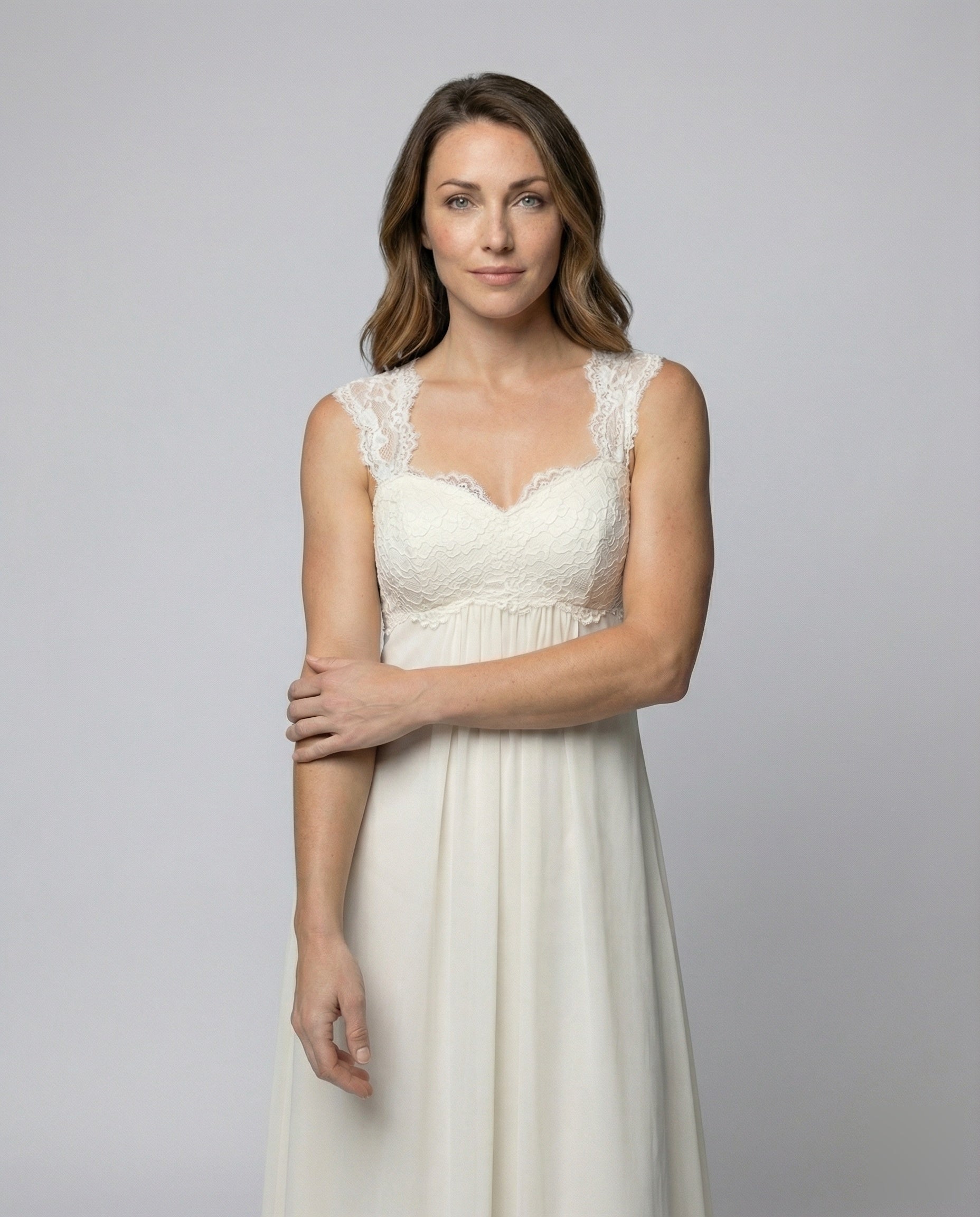 Women's Chiffon Evening Dress with Empire Waist - upper body detail