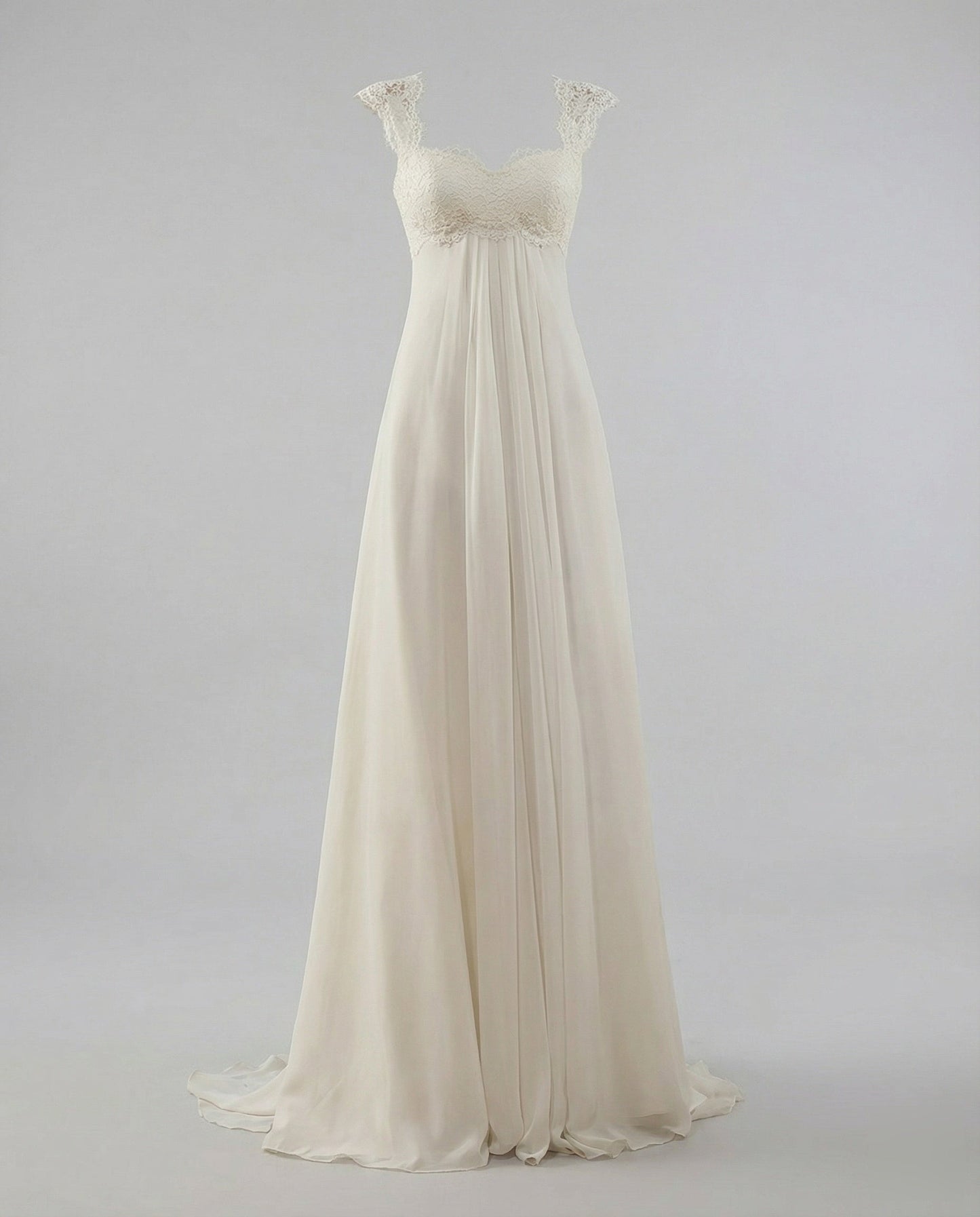 Women's Chiffon Evening Dress with Empire Waist - White colorway