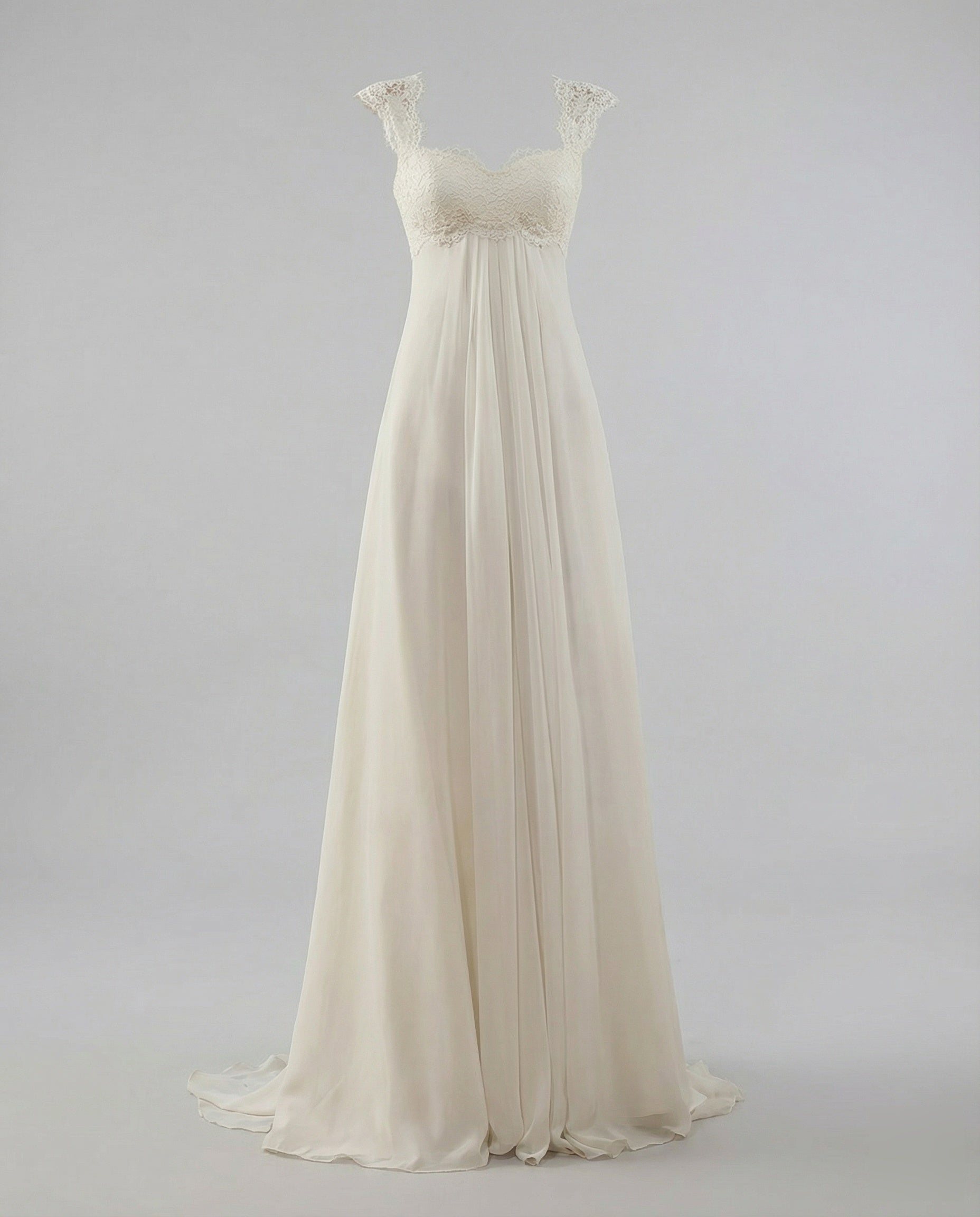 Women's Chiffon Evening Dress with Empire Waist - White colorway