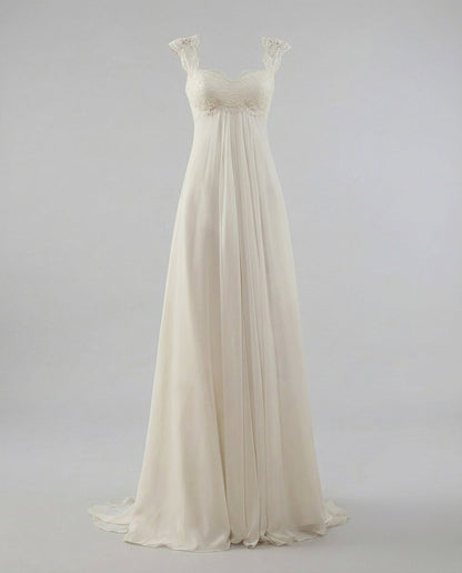 Women's Chiffon Evening Dress with Empire Waist - White colorway