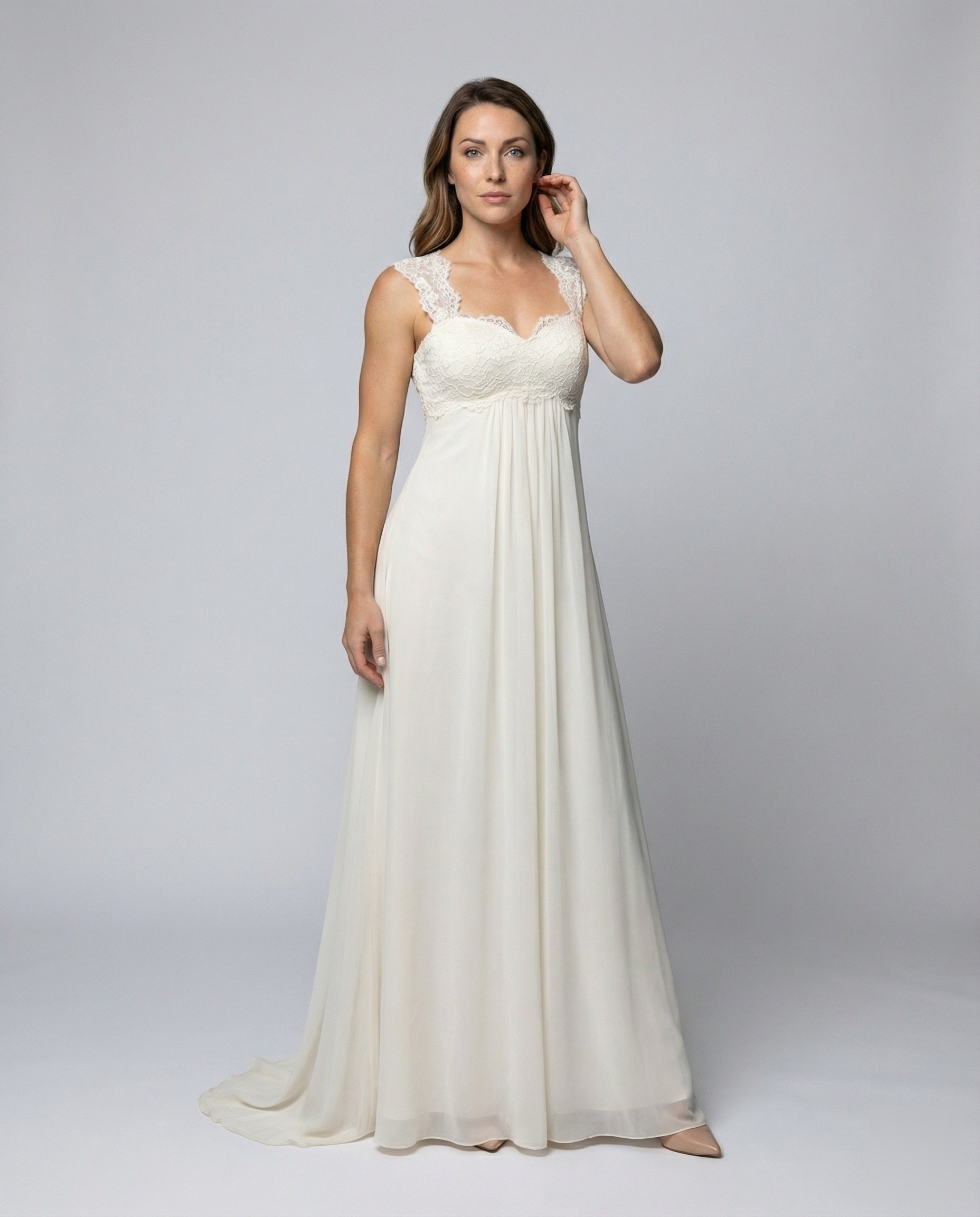 Women's Chiffon Evening Dress with Empire Waist - front view