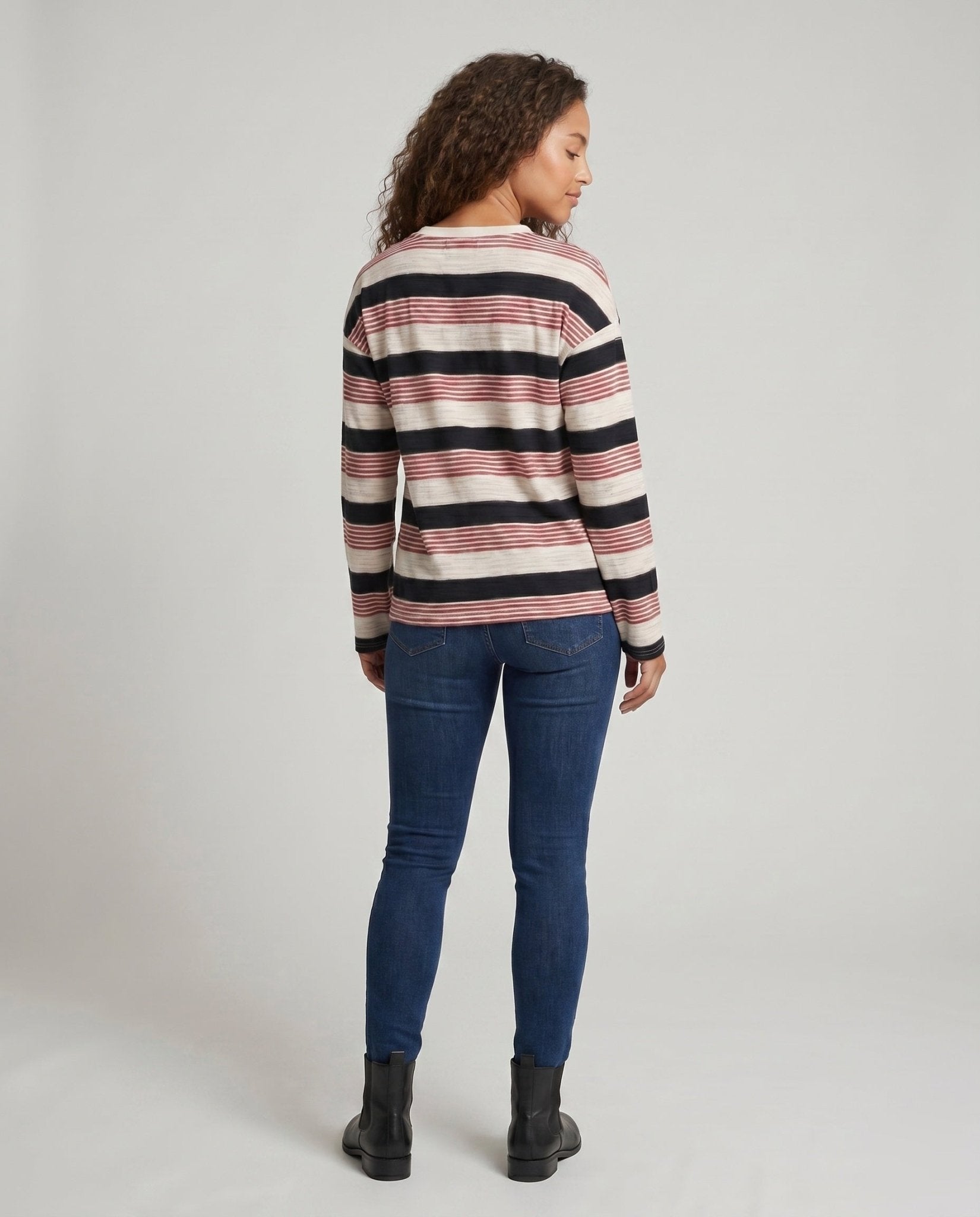 Women's Classic Long Sleeve Shirt with Maritime Stripe Pattern and Pocket Accent - Chichicherry