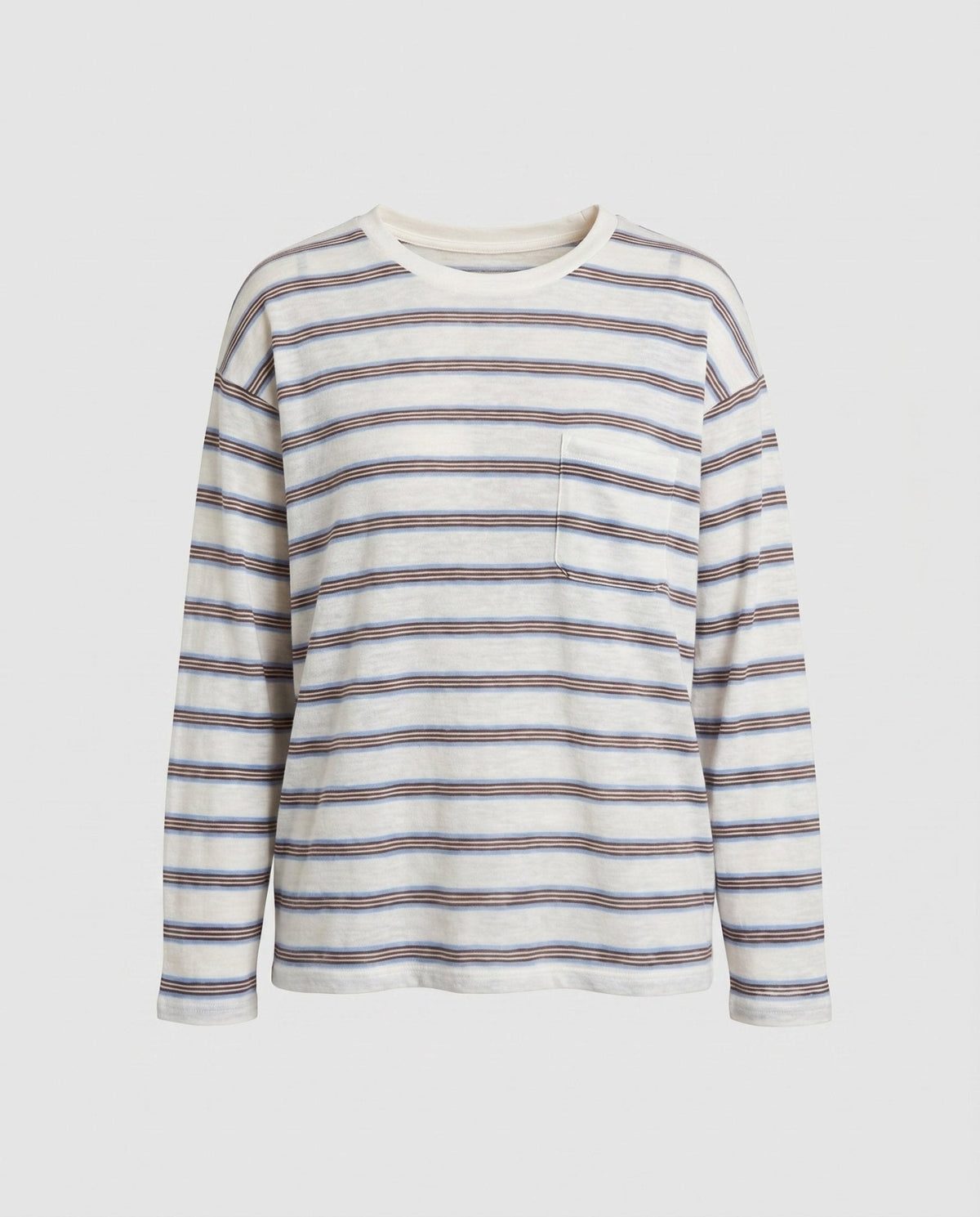 Women's Classic Long Sleeve Shirt with Maritime Stripe Pattern and Pocket Accent - Chichicherry