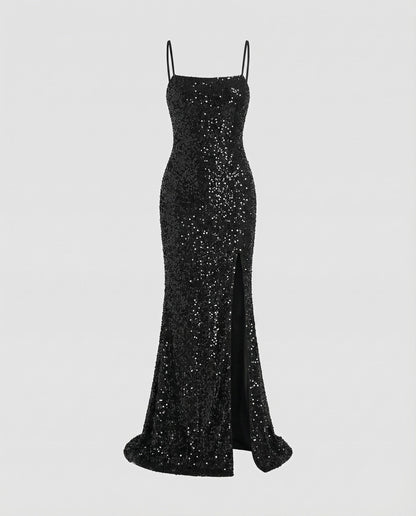 Women's Column Evening Dress Bustier Thigh Slit - Black colorway