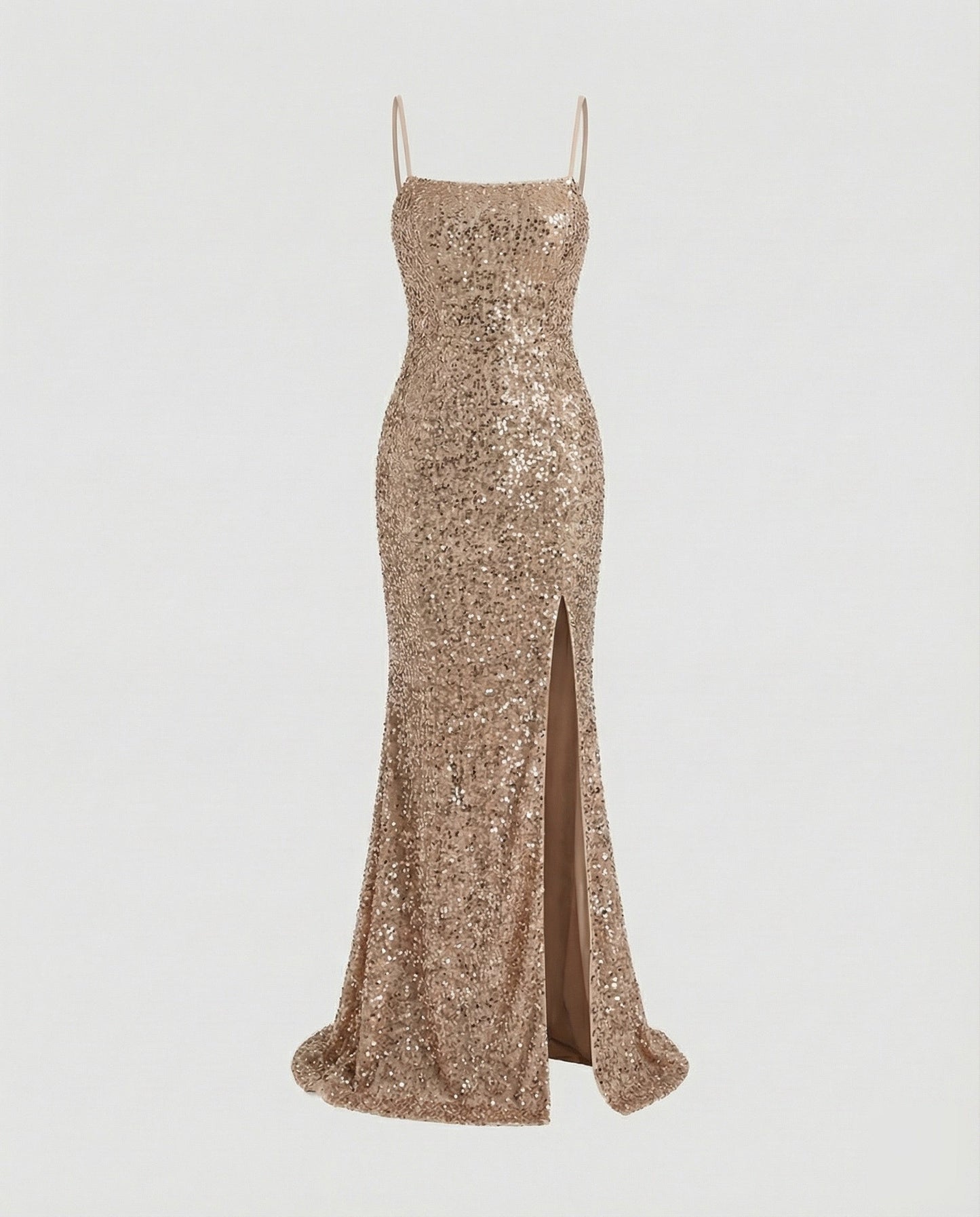 Women's Column Evening Dress Bustier Thigh Slit - Champagne colorway