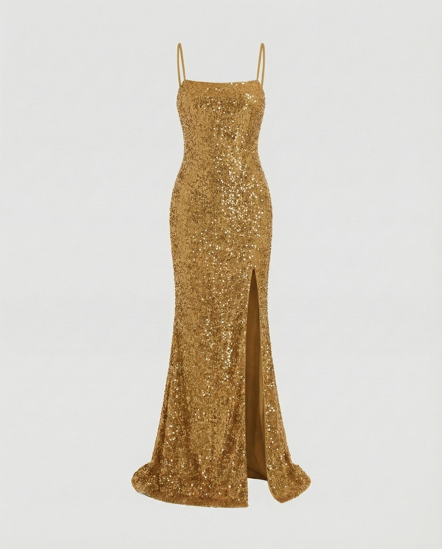 Women's Column Evening Dress Bustier Thigh Slit - Gold colorway