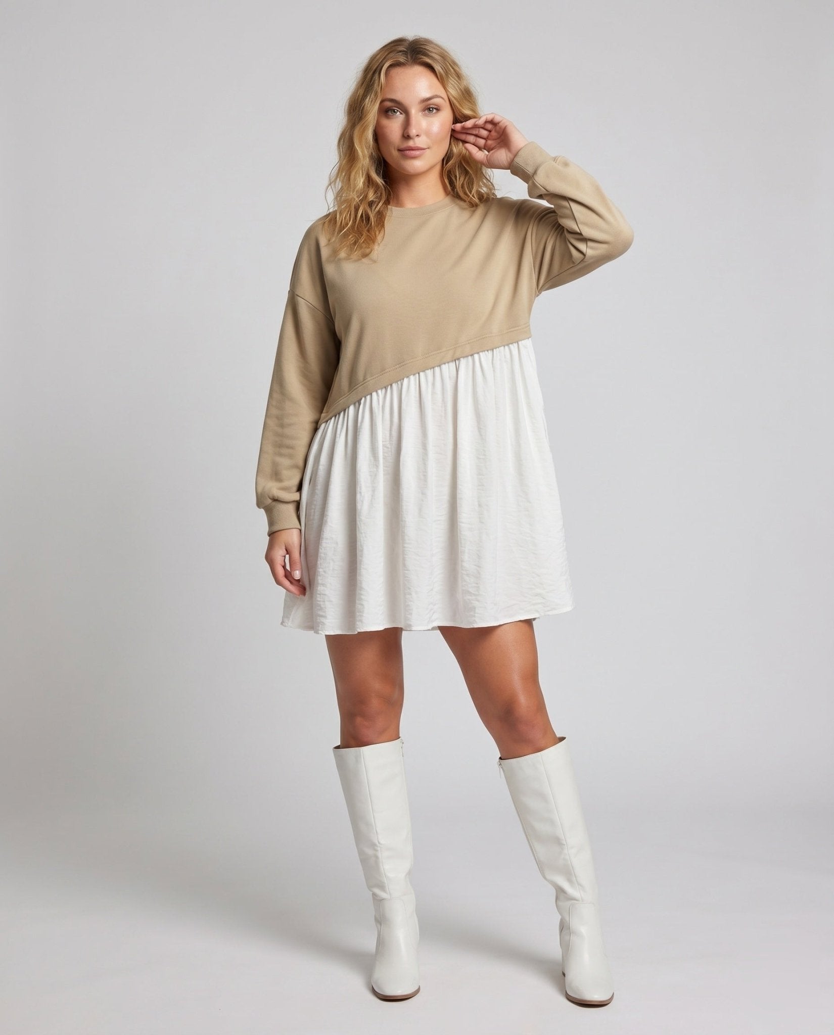 Women's combined sweatshirt dress with casual top and flowing skirt - Chichicherry