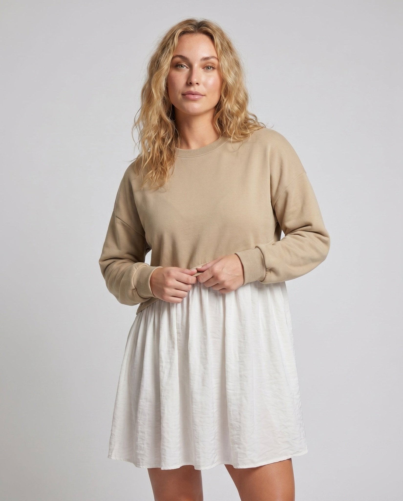 Women's combined sweatshirt dress with casual top and flowing skirt - Chichicherry