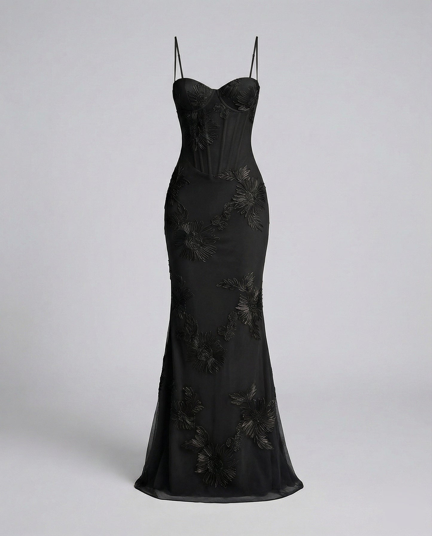 Women's Corset Evening Dress Flower Embroidery Figure-Hugging - Black colorway