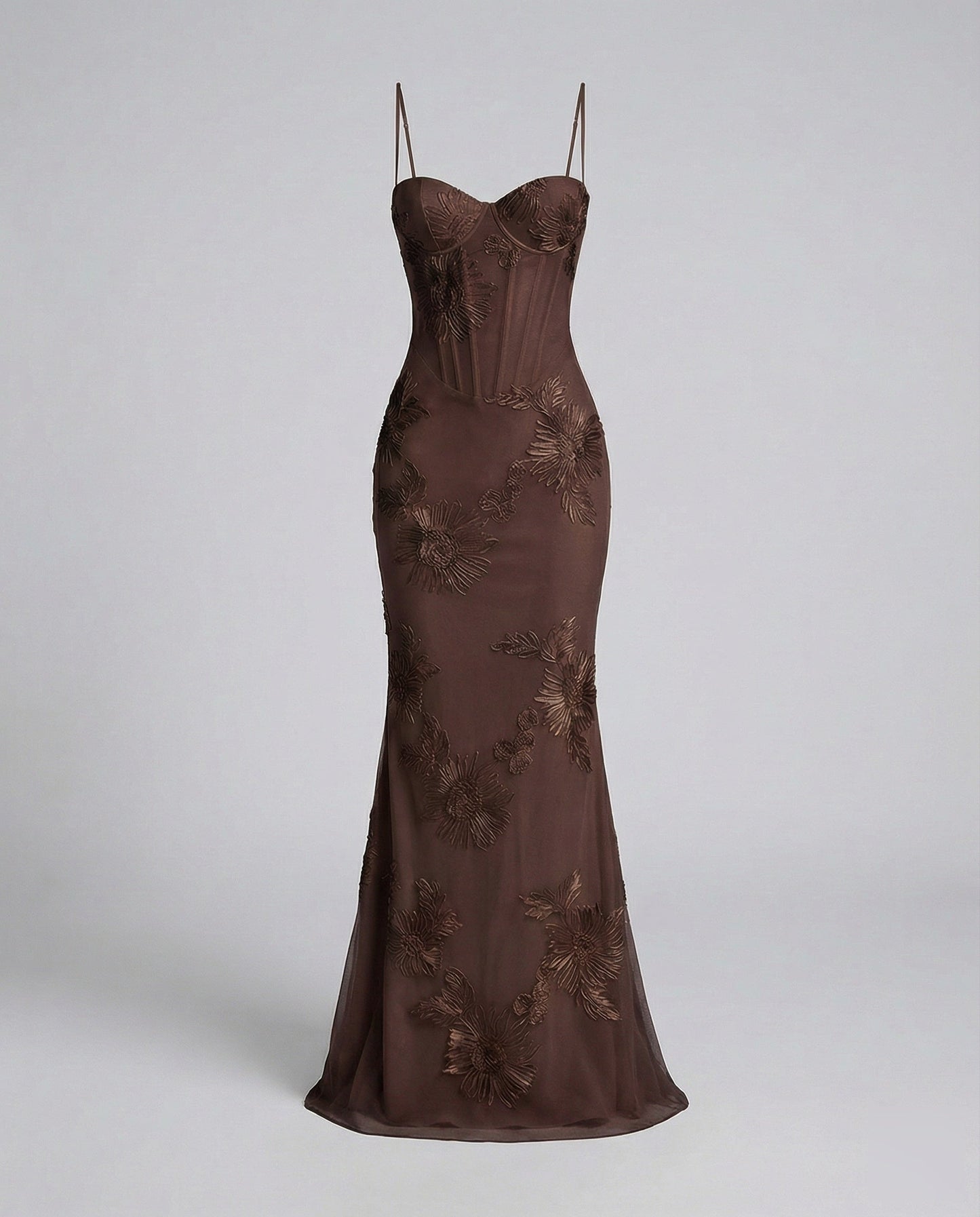Women's Corset Evening Dress Flower Embroidery Figure-Hugging - Brown colorway