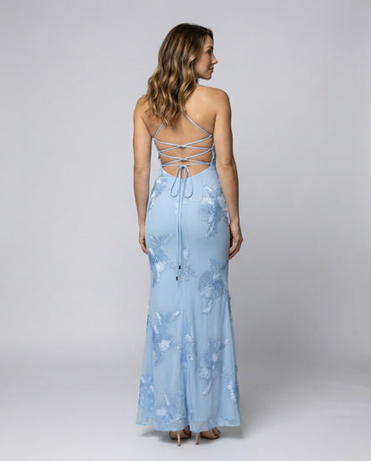 Women's Corset Evening Dress Flower Embroidery Figure-Hugging - back view