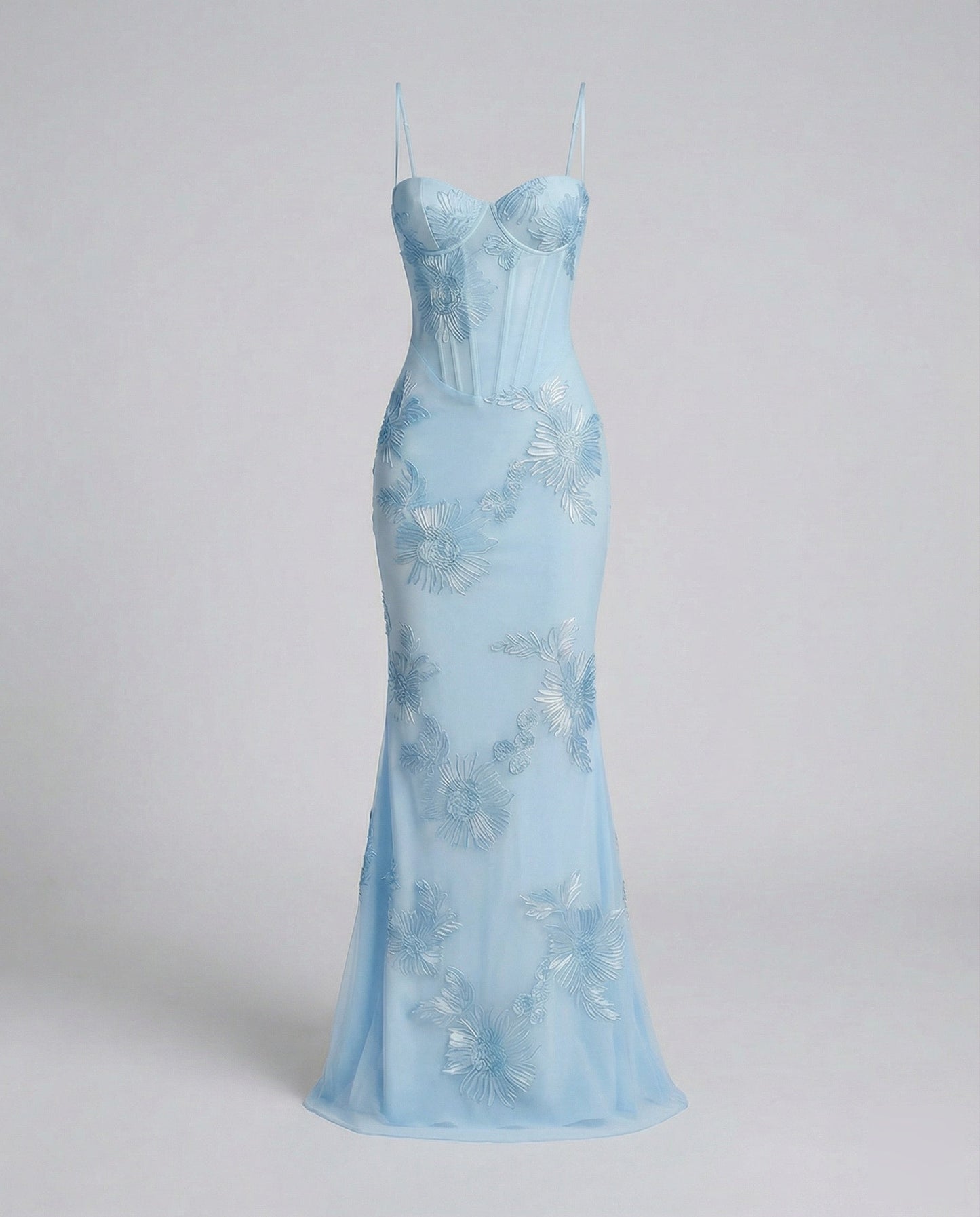Women's Corset Evening Dress Flower Embroidery Figure-Hugging - Light Blue colorway