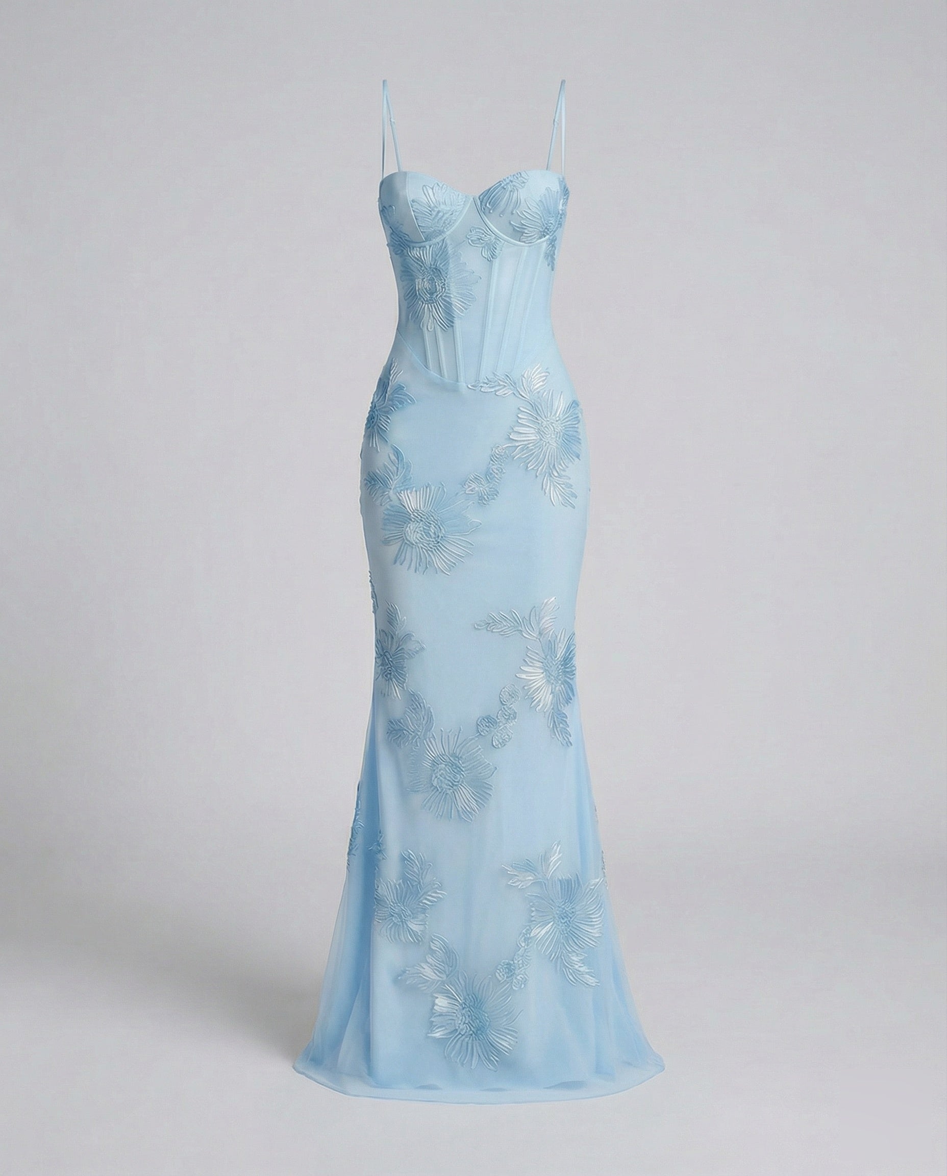 Women's Corset Evening Dress Flower Embroidery Figure-Hugging - Light Blue colorway