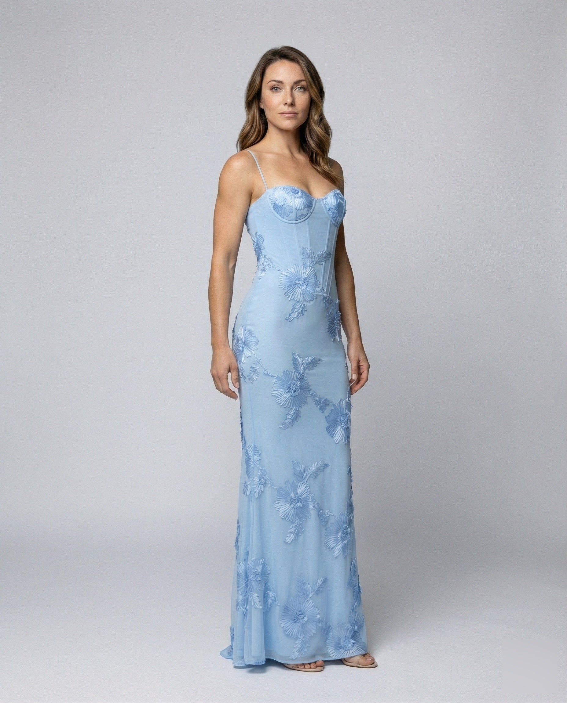 Women's Corset Evening Dress Flower Embroidery Figure-Hugging - front view